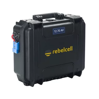Rebelcell akku 12V70A kuljetuslaatikossa