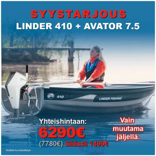 KAMPANJA Linder 410 vene ja Avator 7.5E sähköperämoottori